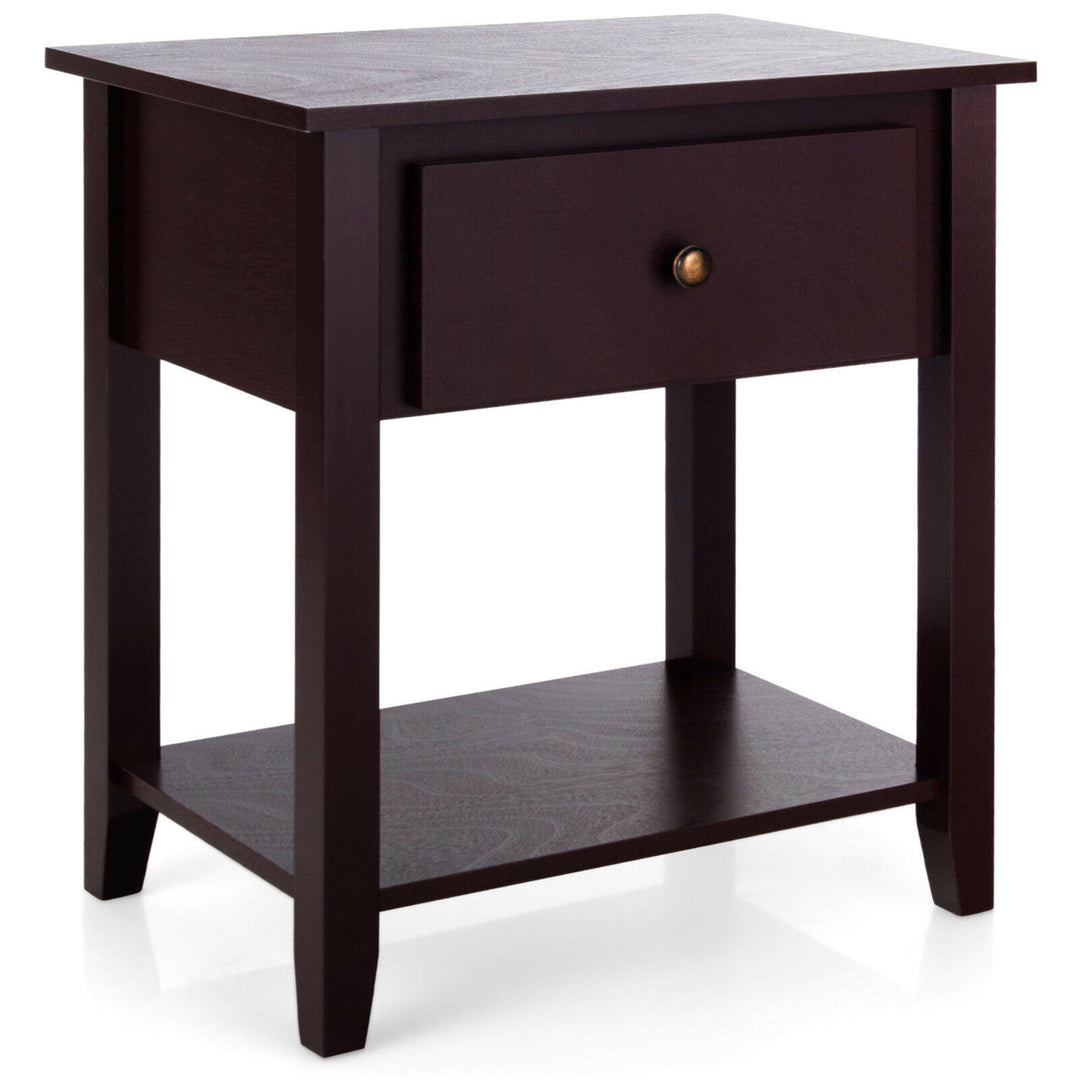 2PCS Nightstand Sofa End Side Table W/ Storage Drawer Bottom Shelf Espresso Image 5