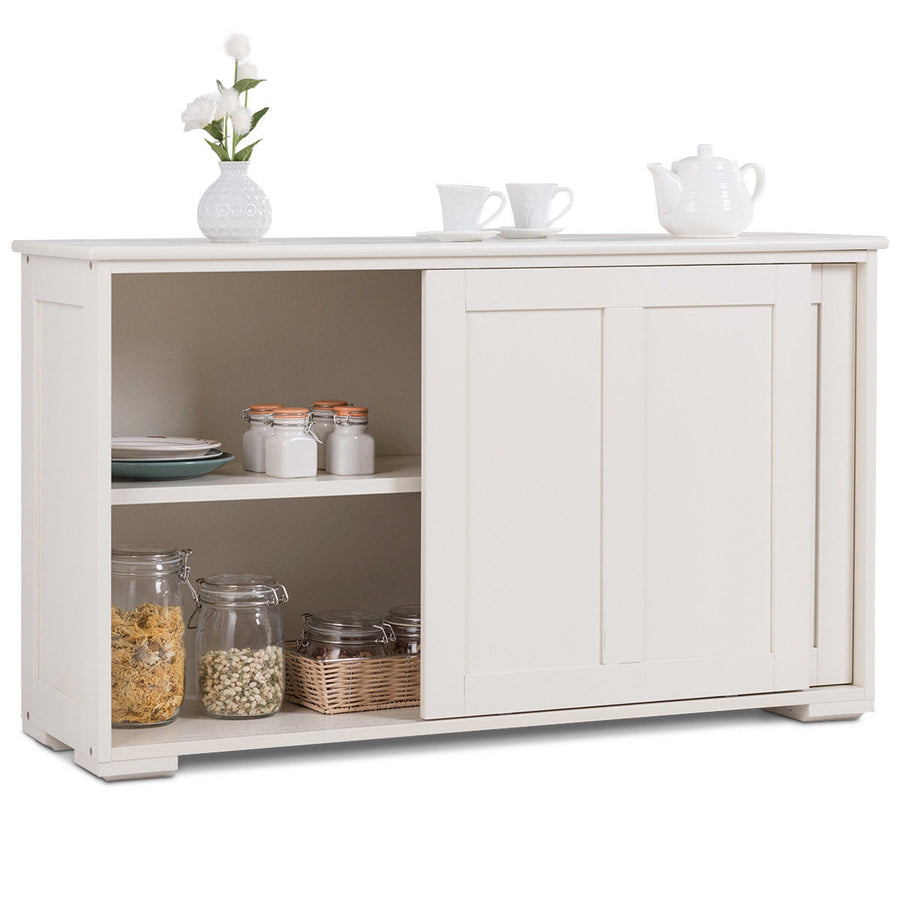 Kitchen Storage Cabinet Sideboard Buffet Cupboard Wood Sliding Door Pantry Antique White Image 1