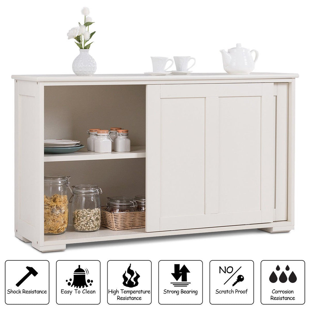 Kitchen Storage Cabinet Sideboard Buffet Cupboard Wood Sliding Door Pantry Antique White Image 6