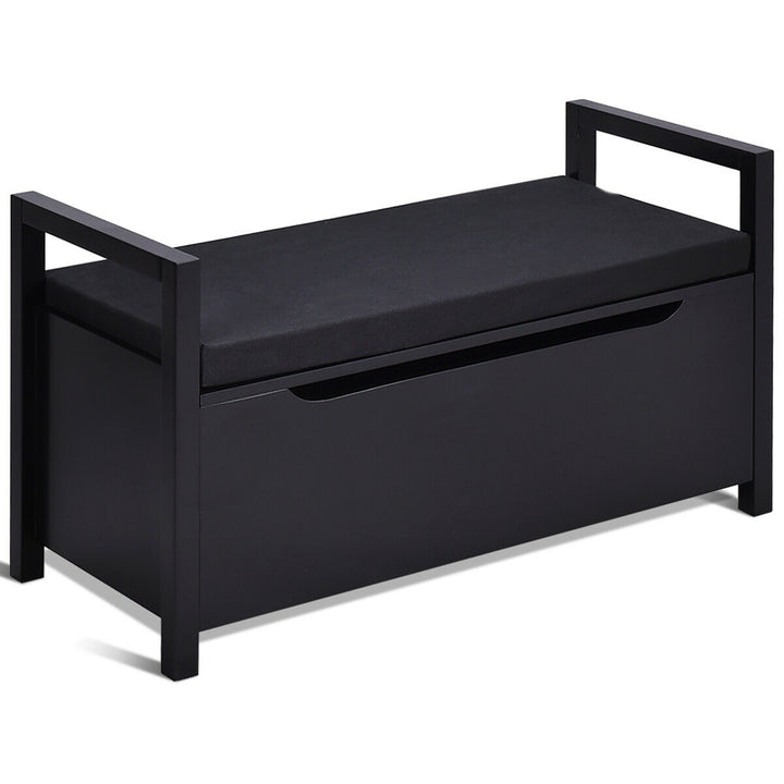 Shoe Bench Storage Rack Cushion Seat Ottoman Bedroom Hallway Entryway Black Image 1