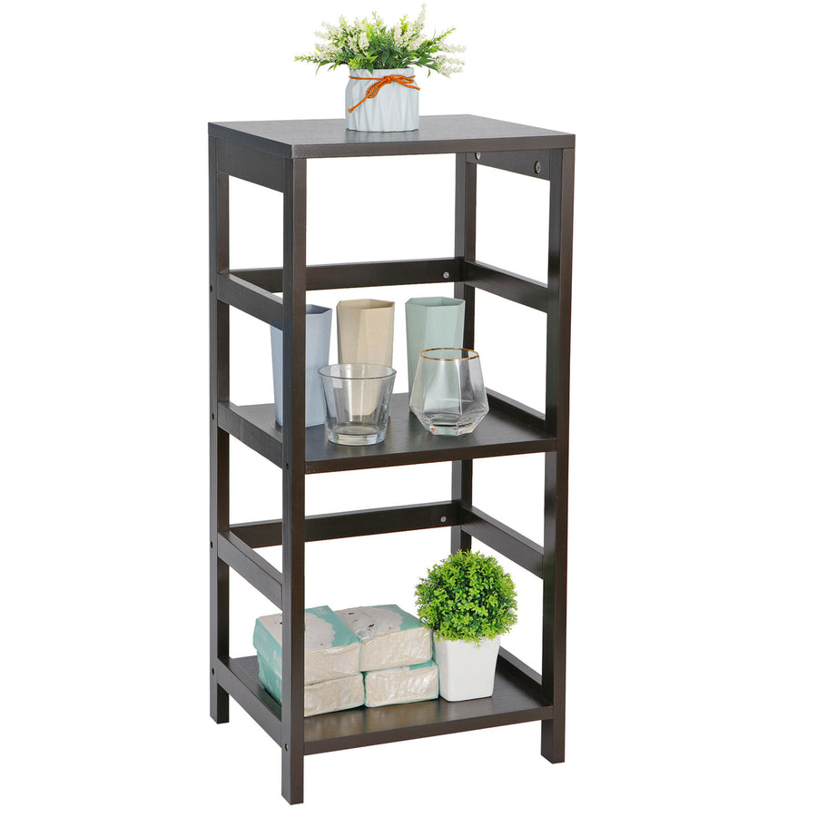 Double 2-Section Open Storage Display Shelf Wood Shelving Store Books Shoes Image 1