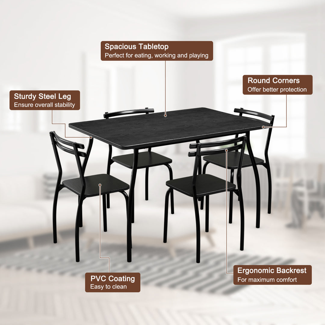 5 Pcs Dining Set Table 30 And 4 Chairs Home Kitchen Room Breakfast Furniture Black Image 7