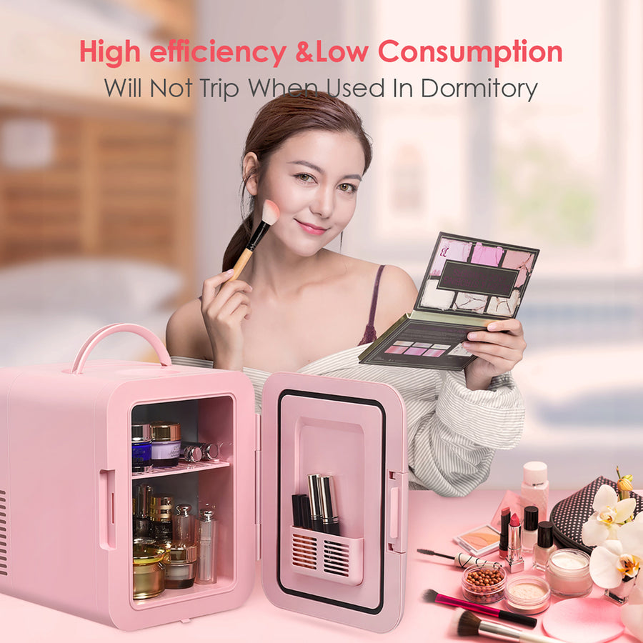 Costway 4 Liter Mini Fridge Portable Cooler Warmer Makeup Skincare Refrigerator White\Pink Image 1