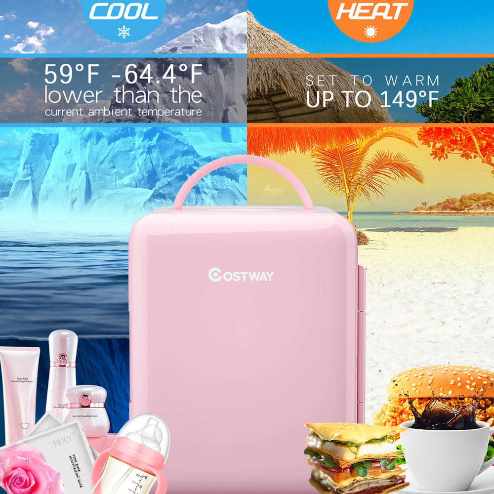 Costway 4 Liter Mini Fridge Portable Cooler Warmer Makeup Skincare Refrigerator White\Pink Image 2