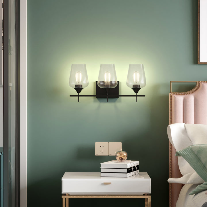 3-Light Wall Sconce Modern Bathroom Vanity Light Fixtures with Clear Glass Shade Image 6