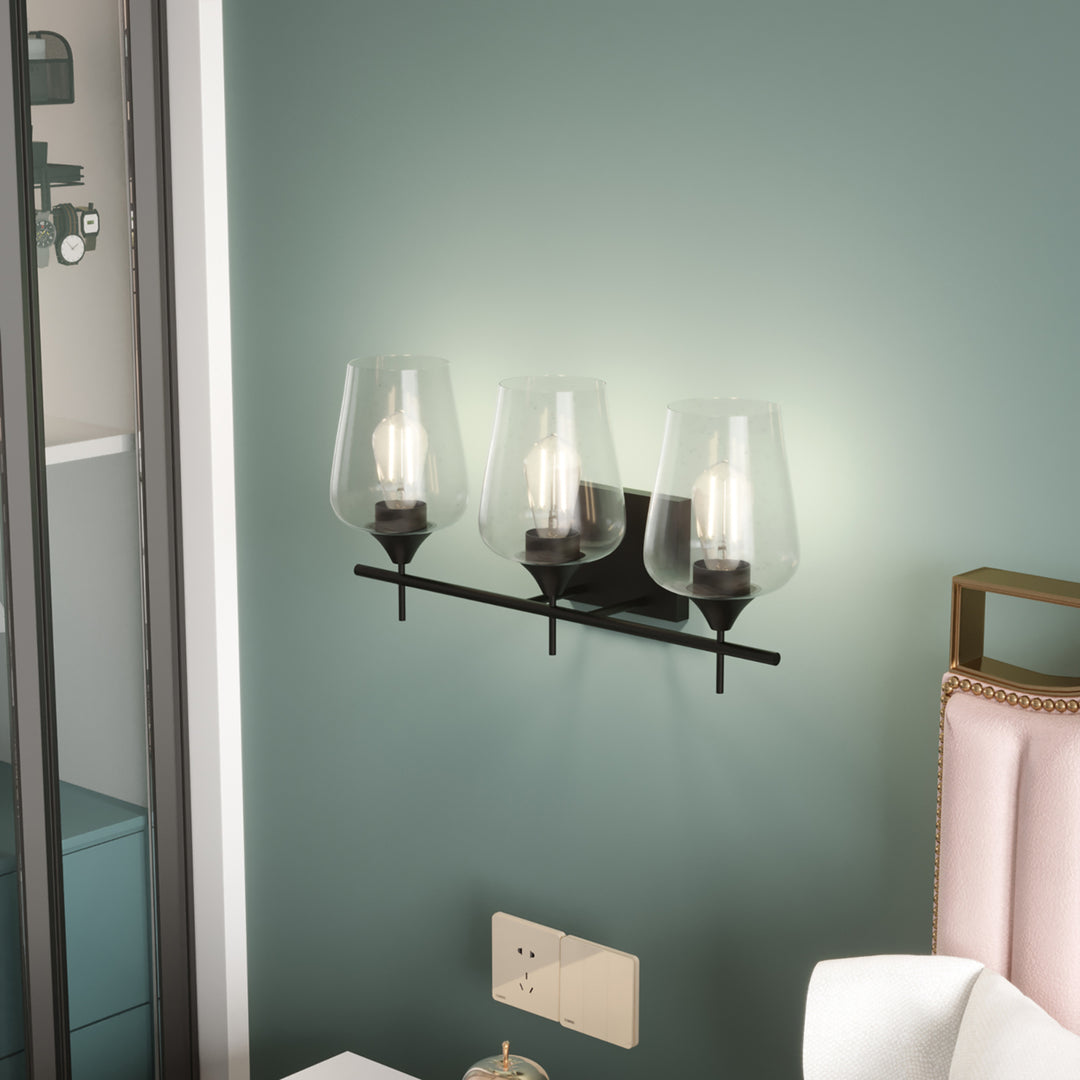 3-Light Wall Sconce Modern Bathroom Vanity Light Fixtures with Clear Glass Shade Image 7