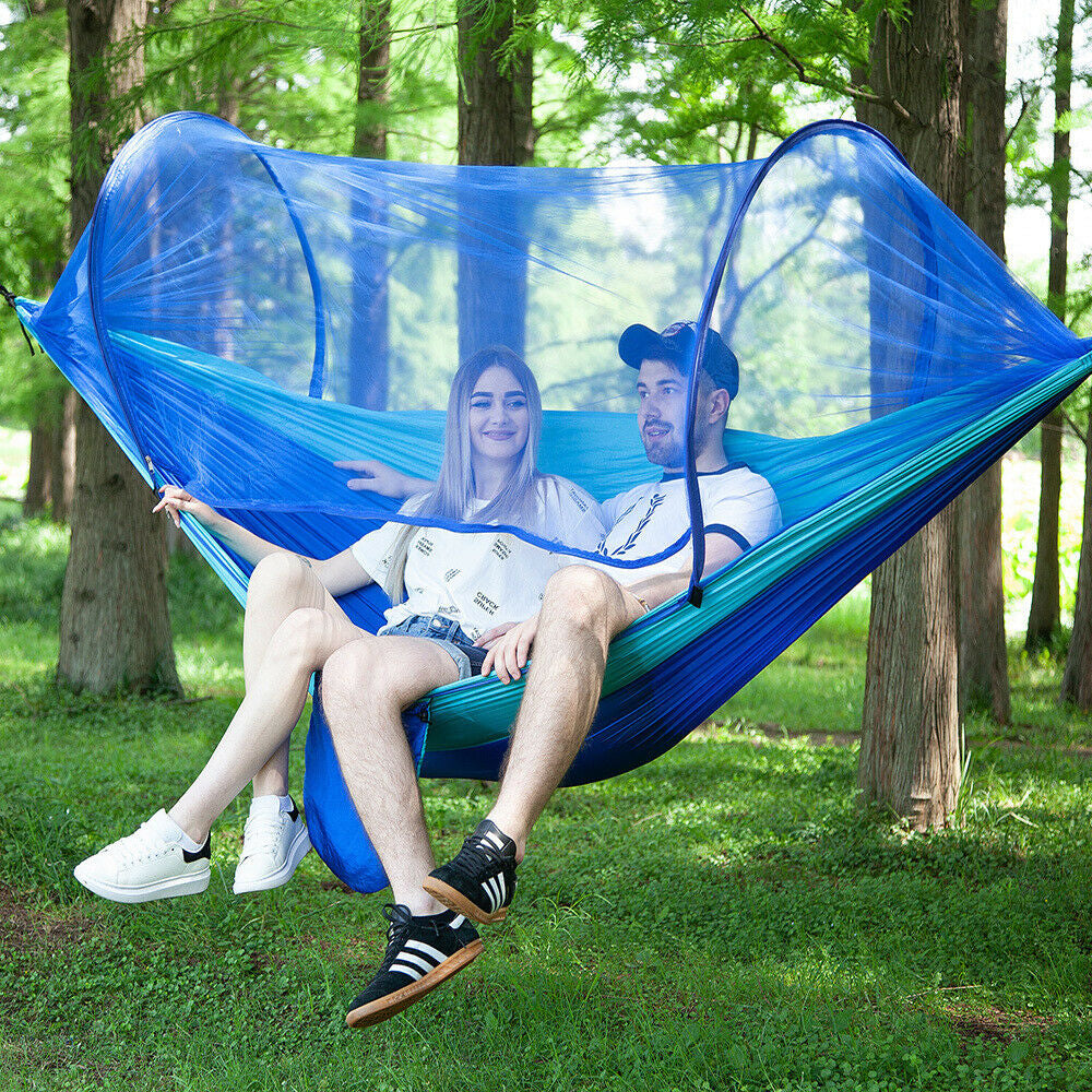 Double Person Travel Portable Camping Tent Hanging Hammock Bed With Mosquito Net Blue Image 2