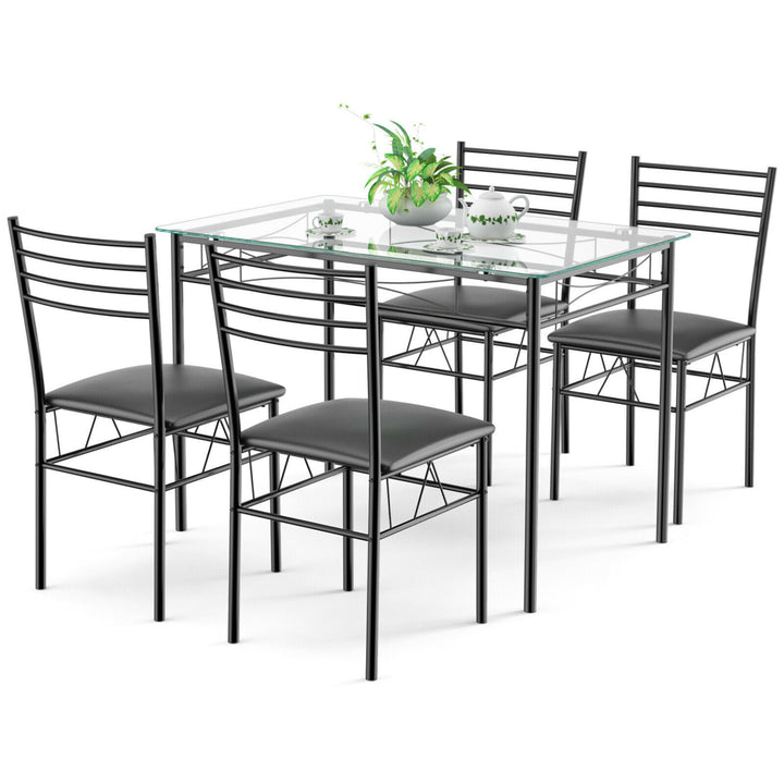 5 PC Dining Set Glass Top Table and 4 Chairs Kitchen Room Furniture Image 10