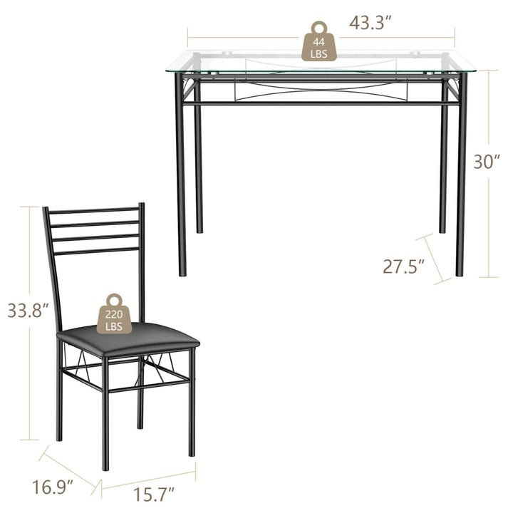 5 PC Dining Set Glass Top Table and 4 Chairs Kitchen Room Furniture Image 3