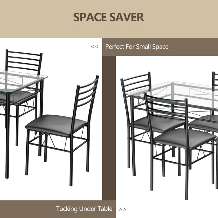 5 PC Dining Set Glass Top Table and 4 Chairs Kitchen Room Furniture Image 7