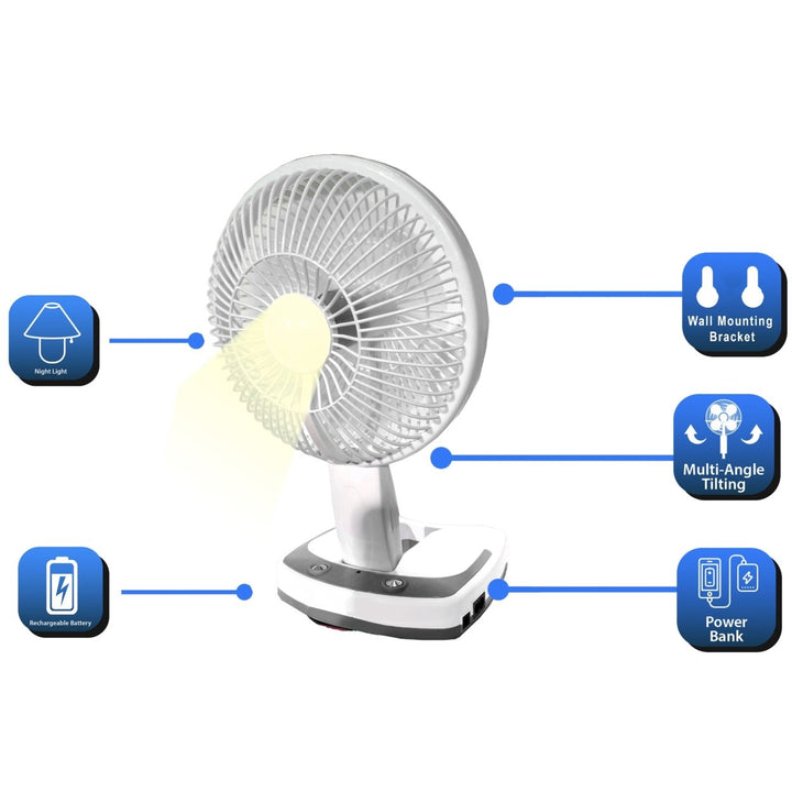 Technical Pro Rechargeable Desk Wall Fan with LED Lamp Power Bank Adjustable Tilt Image 3