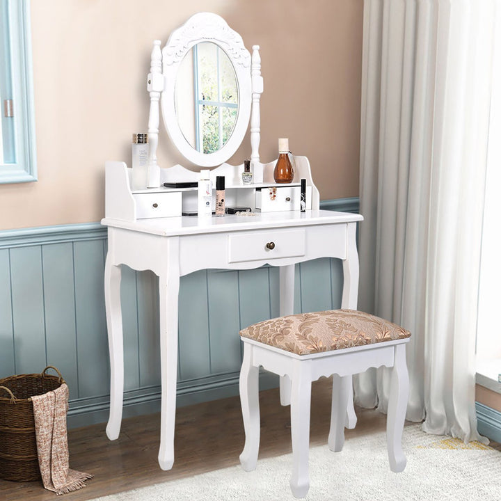 Vanity Table Jewelry Makeup Desk Bench Dresser Stool White Image 1