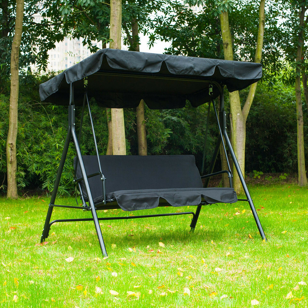 Porch Swing Hammock Bench Lounge Chair Steel 3-seat Padded Outdoor w/Canopy Image 1