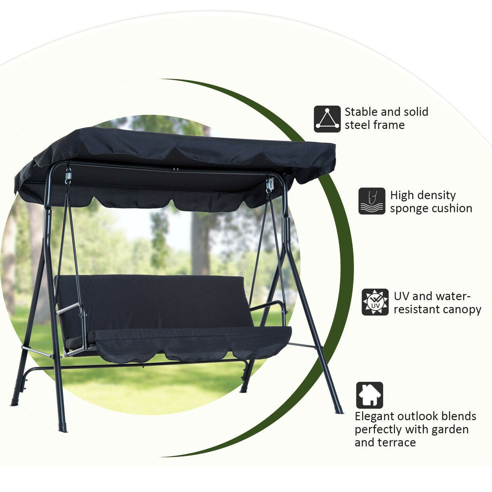 Porch Swing Hammock Bench Lounge Chair Steel 3-seat Padded Outdoor w/Canopy Image 2