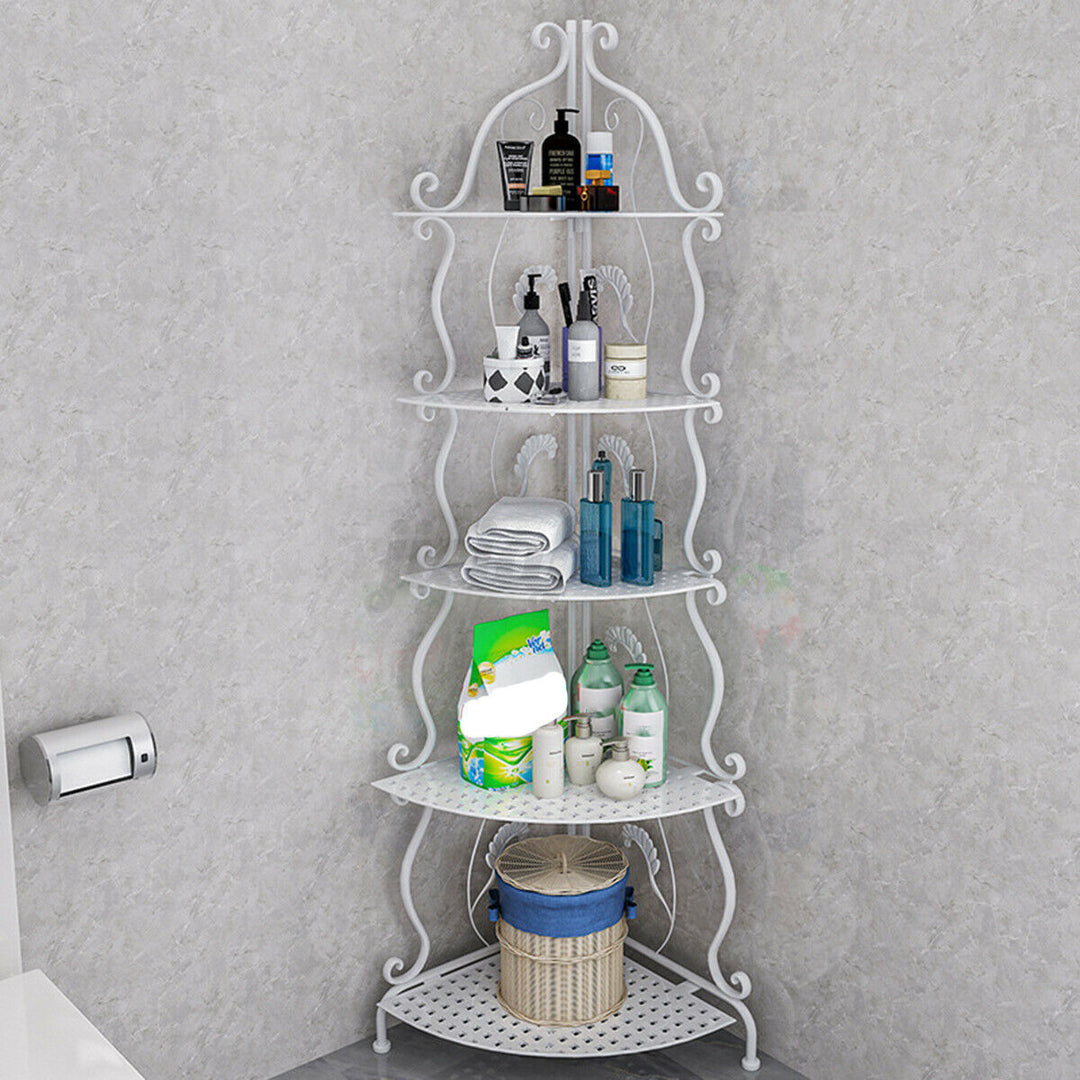 5 Tiers Folding Kitchen Bathroom Bedroom Corner Rack Toilet Cabinet Storage Shelf Image 1