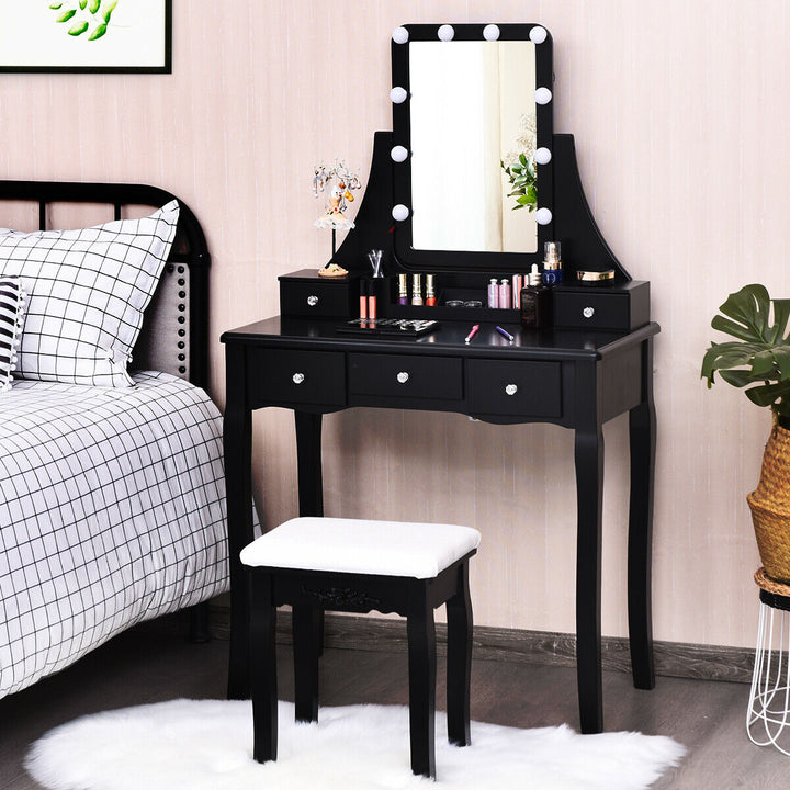 Vanity Dressing Table Set w/Removable Box and10 Dimmable Bulbs Touch Switch White/Brown/Black Image 6