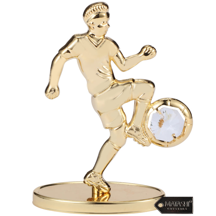 Matashi 24K Gold Plated Soccer Football Player Figurine w/ Crystals Tabletop Football Ornament Gift for Sports Fan Desk Image 1