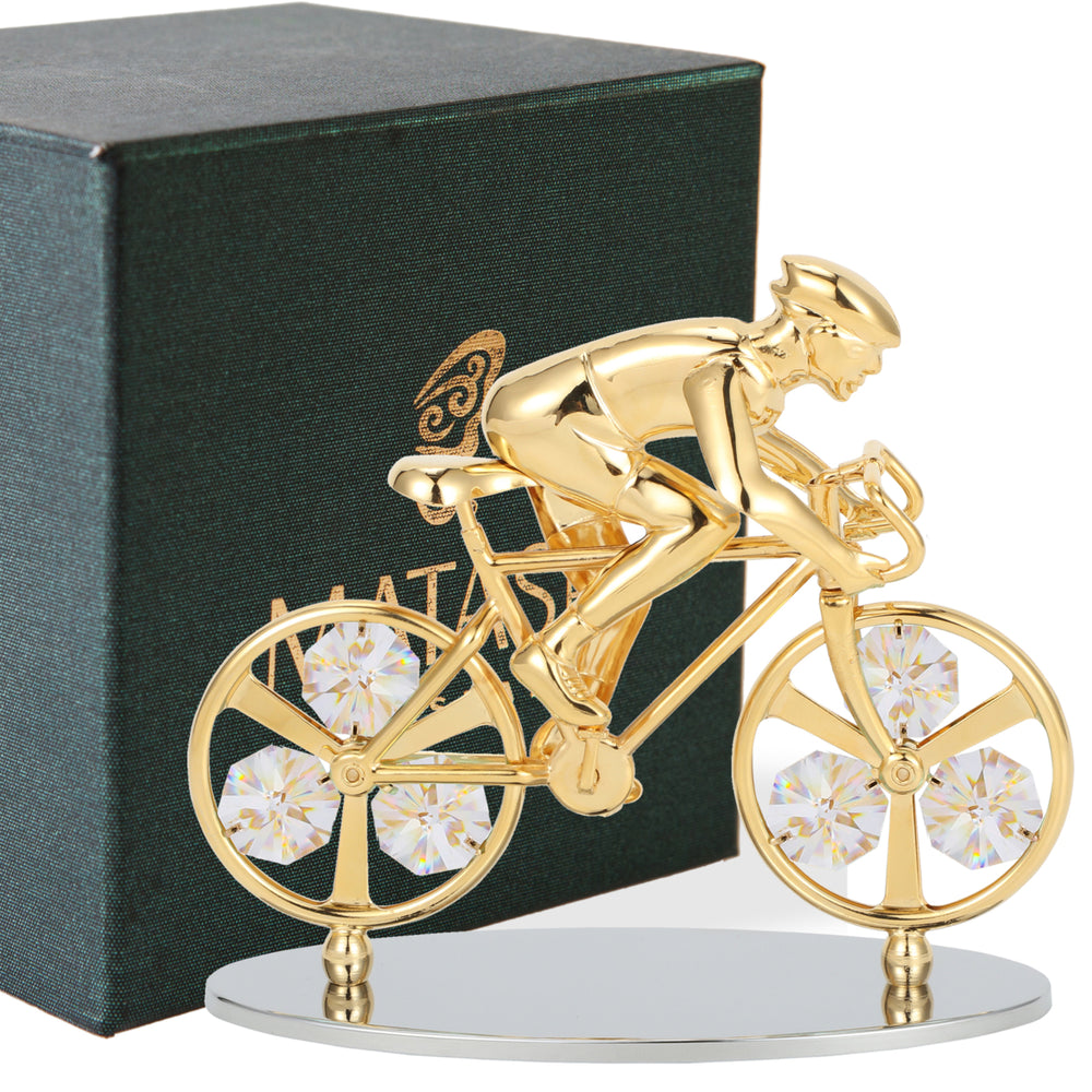 Matashi 24K Gold Plated Cyclist on a Bicycle Figurine w/ Crystals, Tabletop Cyclist Ornament Gift for Sports Fan Desk Image 2