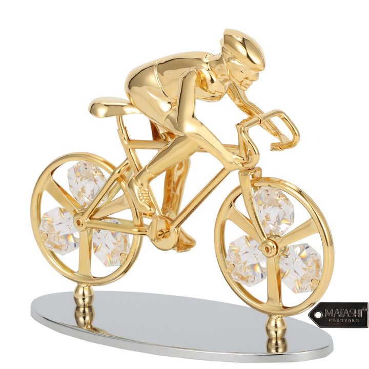 Matashi 24K Gold Plated Cyclist on a Bicycle Figurine w/ Crystals, Tabletop Cyclist Ornament Gift for Sports Fan Desk Image 3