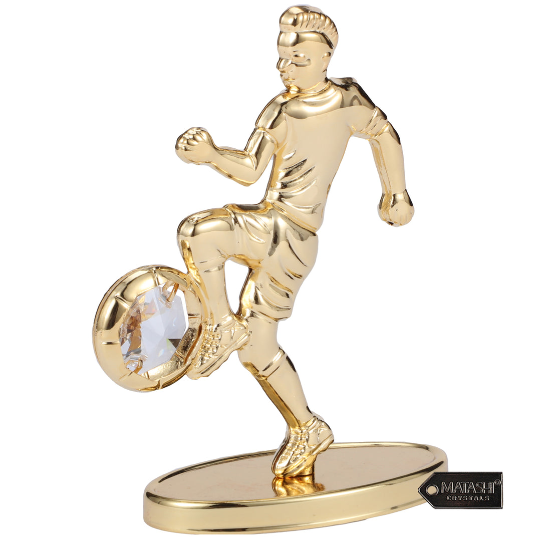 Matashi 24K Gold Plated Soccer Football Player Figurine w/ Crystals Tabletop Football Ornament Gift for Sports Fan Desk Image 4