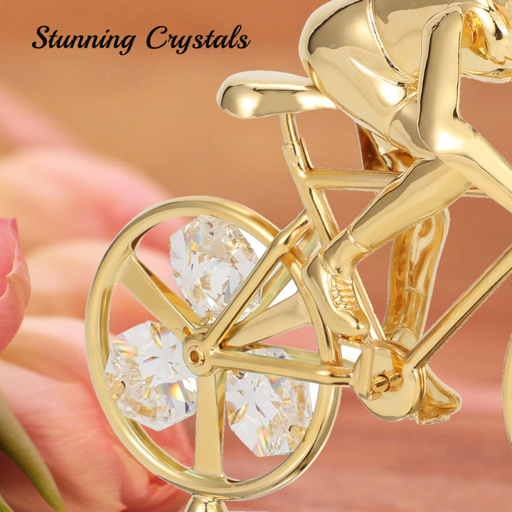 Matashi 24K Gold Plated Cyclist on a Bicycle Figurine w/ Crystals, Tabletop Cyclist Ornament Gift for Sports Fan Desk Image 6