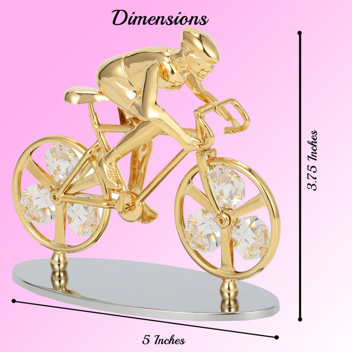 Matashi 24K Gold Plated Cyclist on a Bicycle Figurine w/ Crystals, Tabletop Cyclist Ornament Gift for Sports Fan Desk Image 7