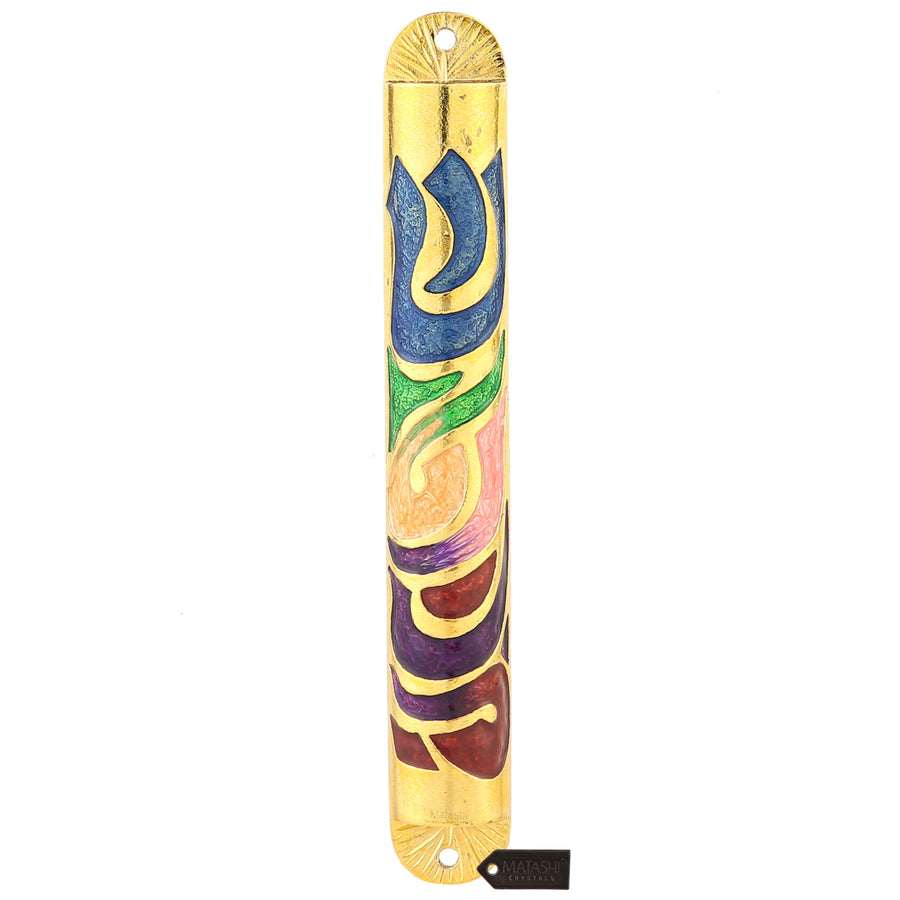 Matashi Gold Hand Painted Enamel Mezuzah w Hebrew Shin Home Door Decor for Jewish Holiday Housewarming House Blessing Image 1