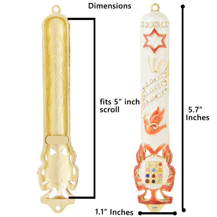 Matashi Hand Painted Dove Mezuzah w Gold Accents and Star of David w Crystals Home Door Housewarming Present House Image 4