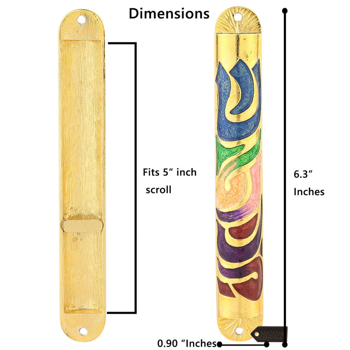 Matashi Gold Hand Painted Enamel Mezuzah w Hebrew Shin Home Door Decor for Jewish Holiday Housewarming House Blessing Image 4