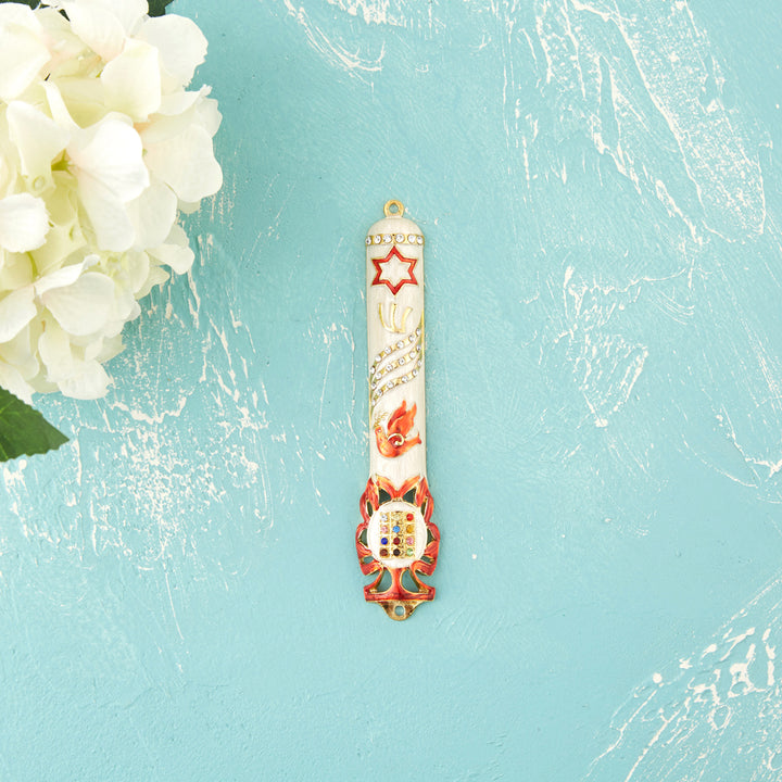 Matashi Hand Painted Dove Mezuzah w Gold Accents and Star of David w Crystals Home Door Housewarming Present House Image 7