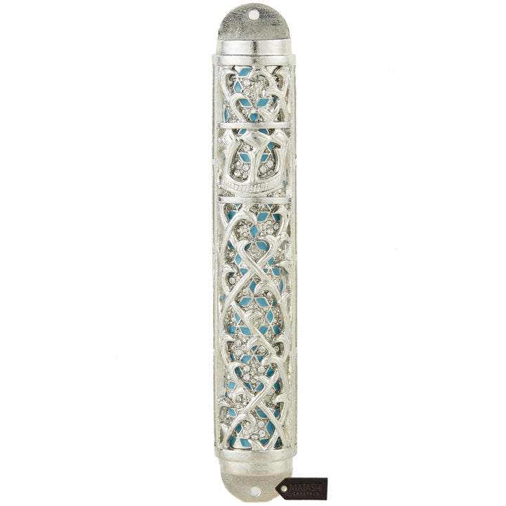 Matashi Hand Painted Enamel Mezuzah w Hebrew Shin and Crystals for Jewish Holiday Housewarming House Blessing Gift for Image 1