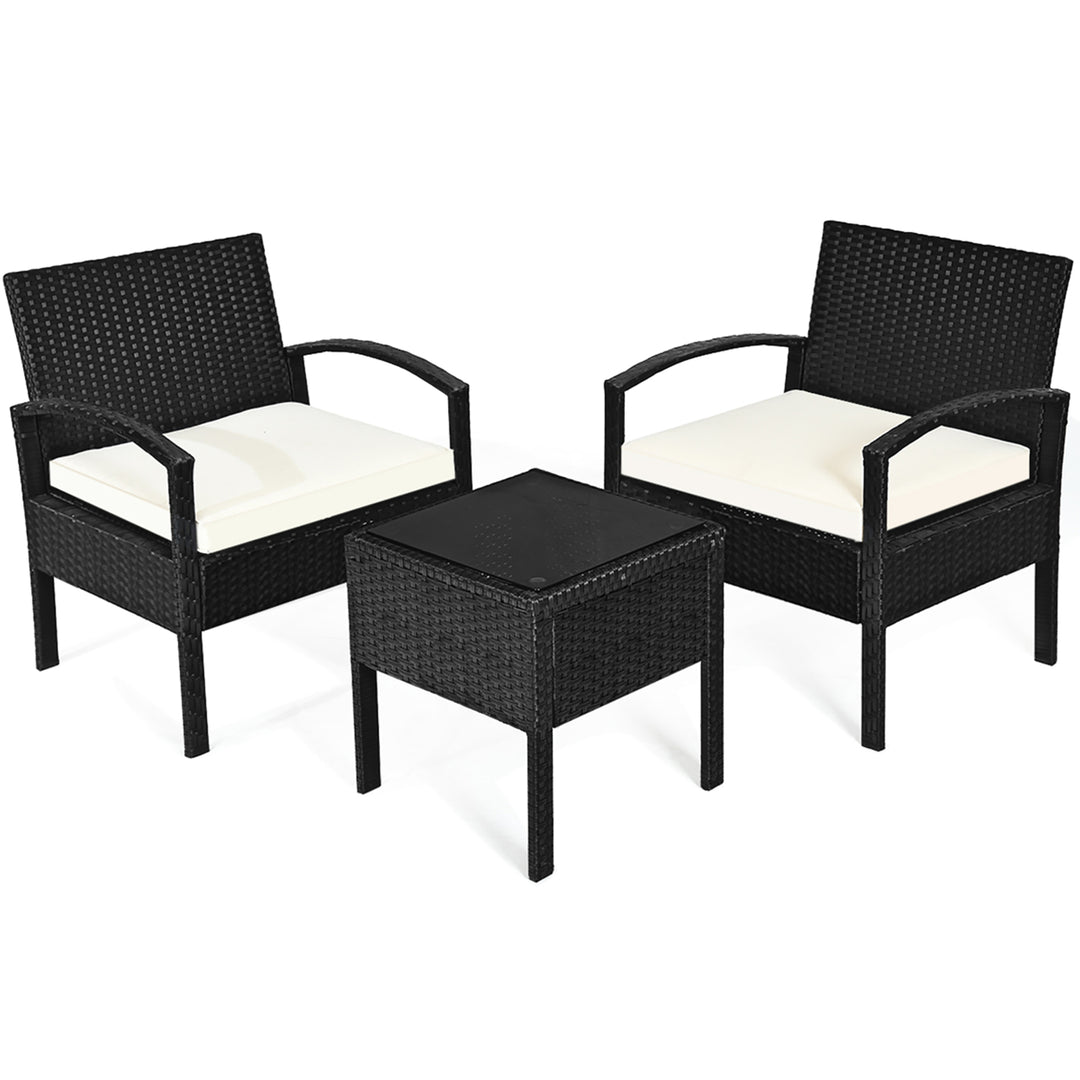 3PCS Patio Rattan Furniture Set Table and Chairs Set with Cushions Outdoor Image 8