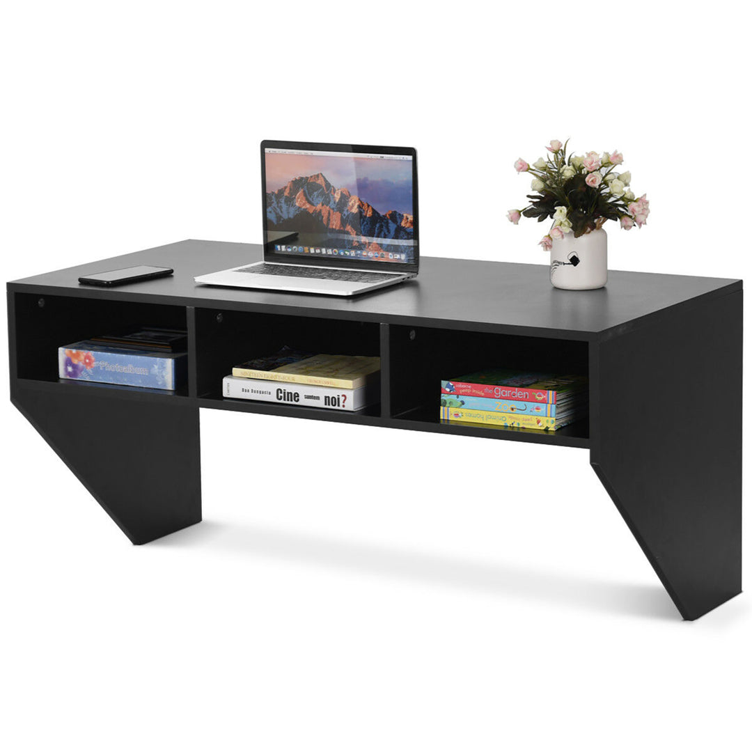 Wall Mounted Floating Computer Table Sturdy Desk Home Office Furni Storag Shelf Image 1