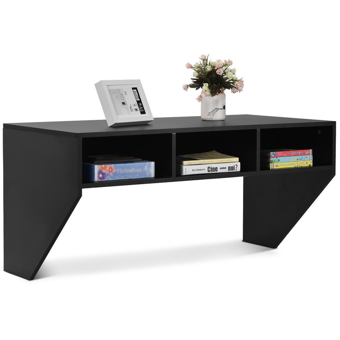 Wall Mounted Floating Computer Table Sturdy Desk Home Office Furni Storag Shelf Image 6