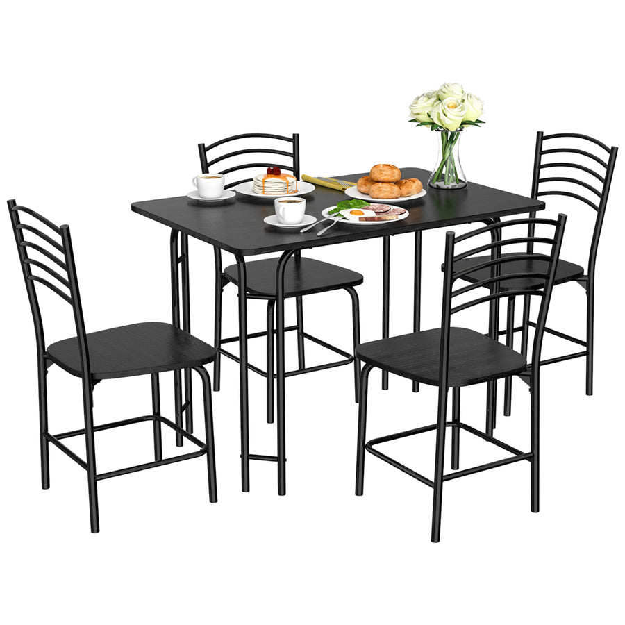 5 Pcs Modern Dining Table Set 4 Chairs Steel Frame Home Kitchen Furniture Black Image 1