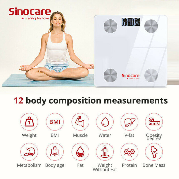 Sinocare BMI Bathroom Weight Smart Digital Bluetooth Body Fat Weight Scale Image 1