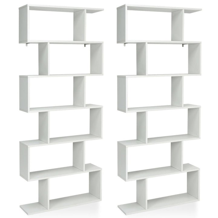 2 PCS 6 Tier S-Shaped Bookshelf Storage Display Bookcase Z-Shelf Image 4