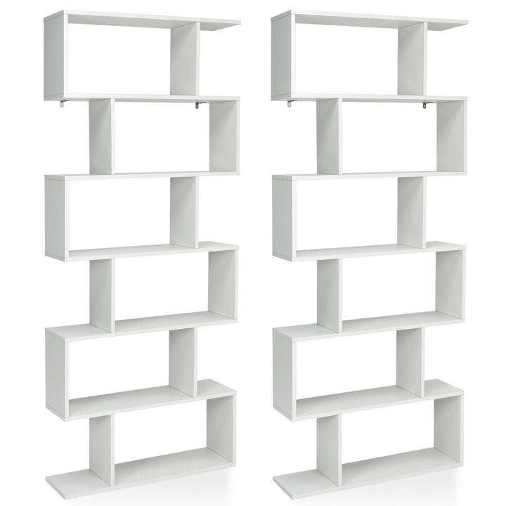 2 PCS 6 Tier S-Shaped Bookshelf Storage Display Bookcase Z-Shelf Image 1