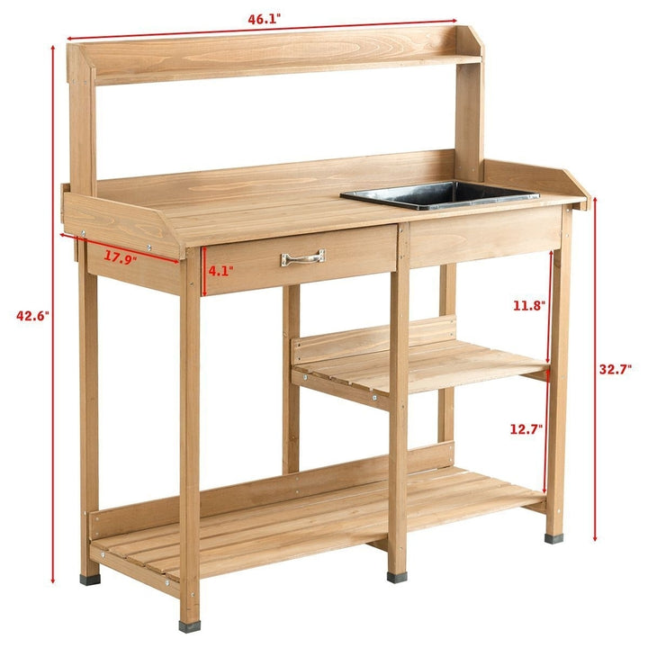 Potting Table Bench Outdoor Indoor Work Station Garden Planting Wood Shelves Image 2