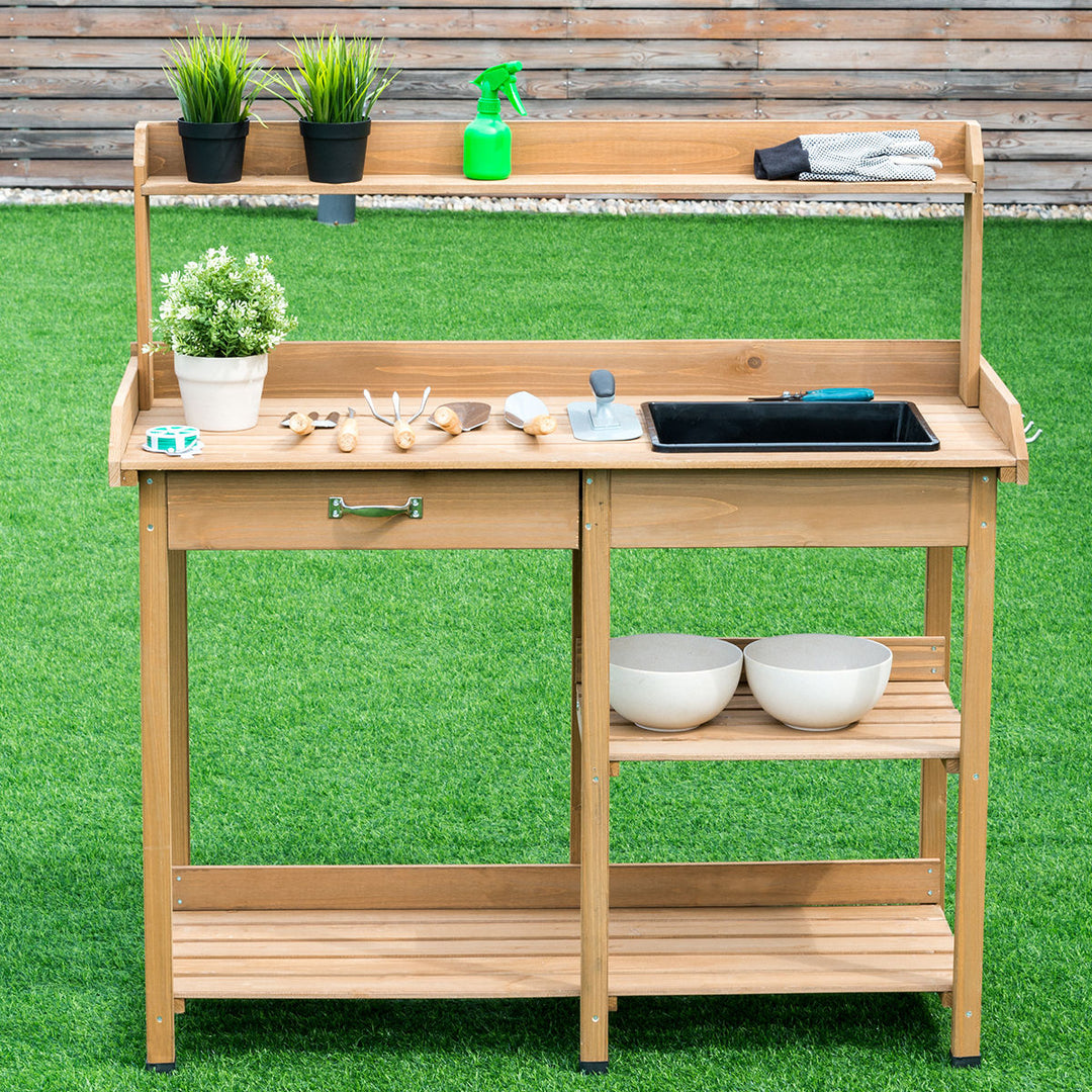 Potting Table Bench Outdoor Indoor Work Station Garden Planting Wood Shelves Image 3