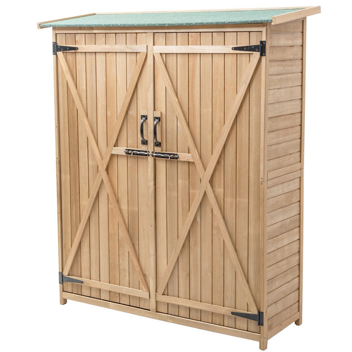 Garden Outdoor Wooden Storage Shed Cabinet Double Doors Fir Wood Lockers Image 1