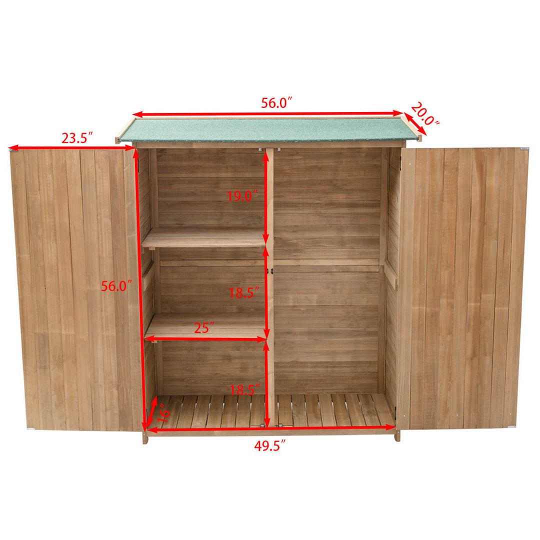 Garden Outdoor Wooden Storage Shed Cabinet Double Doors Fir Wood Lockers Image 2