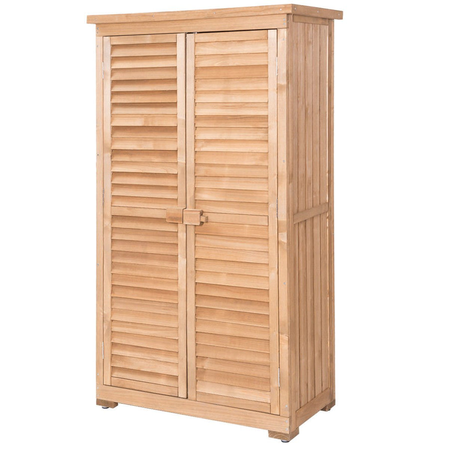 Outdoor 63 Tall Wooden Garden Storage Shed Fir Wood Shutter Design Lockers Image 1