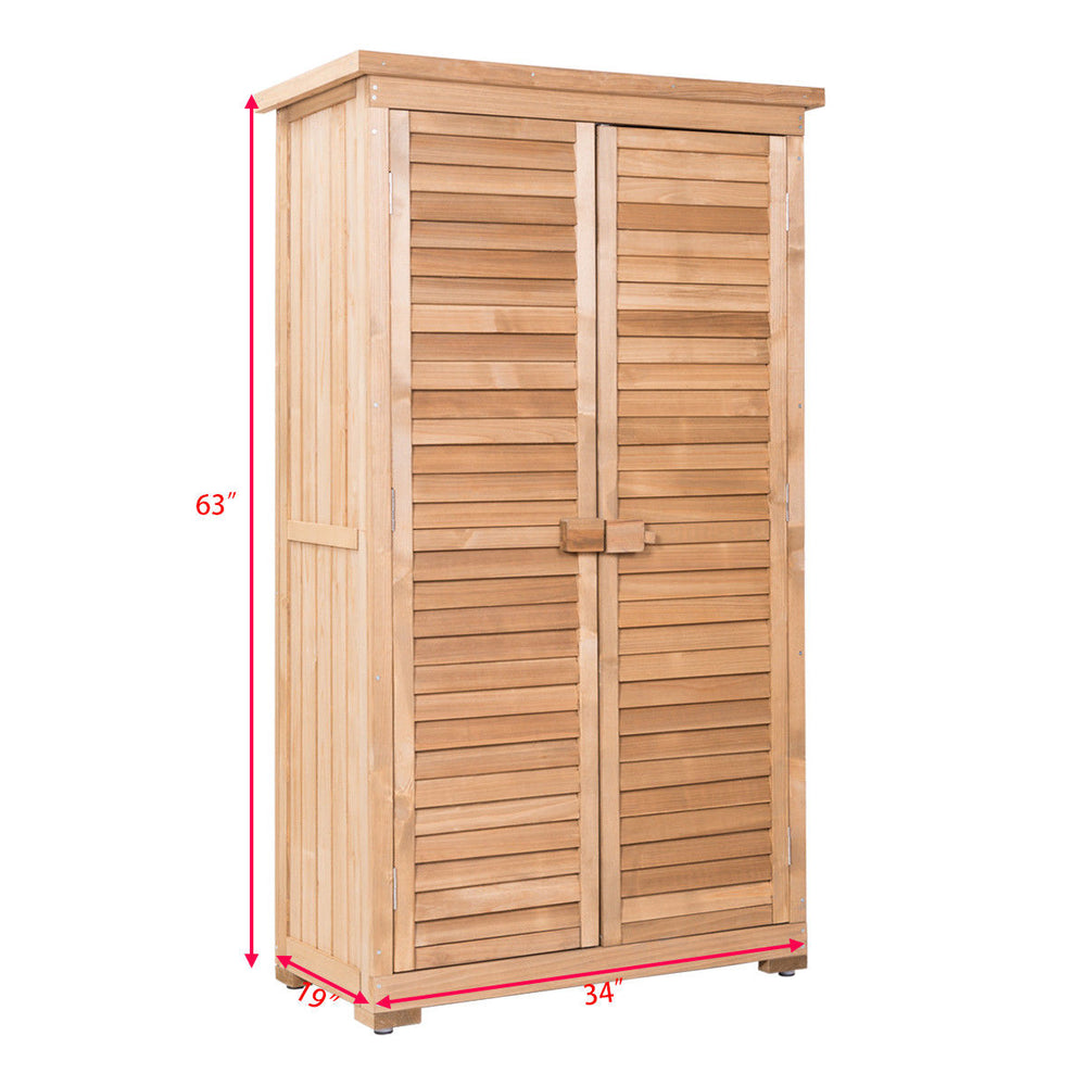 Outdoor 63 Tall Wooden Garden Storage Shed Fir Wood Shutter Design Lockers Image 2