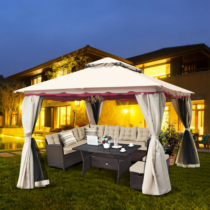 13x10Outdoor Canopy Gazebo Art Steel Frame Party Patio Canopy Gazebo W/Netting Image 3