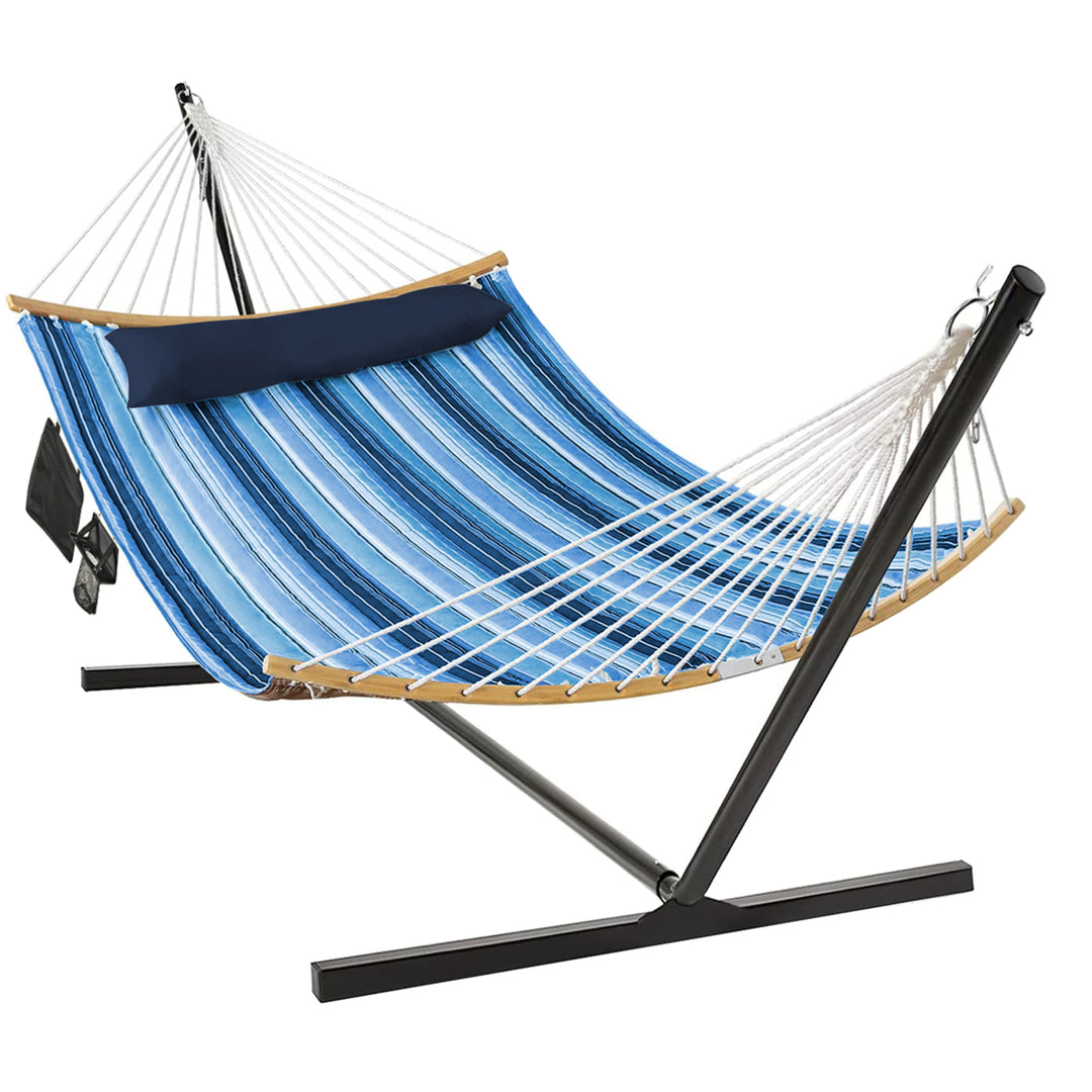 Swing Hammock Chair Set Hanging Bed w/ Heavy-Duty Steel Stand Cup Holder Image 1