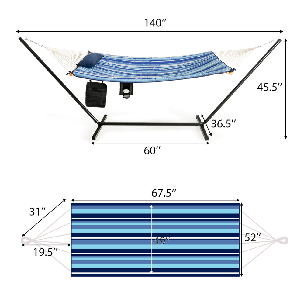 Swing Hammock Chair Set Hanging Bed w/ Heavy-Duty Steel Stand Cup Holder Image 2