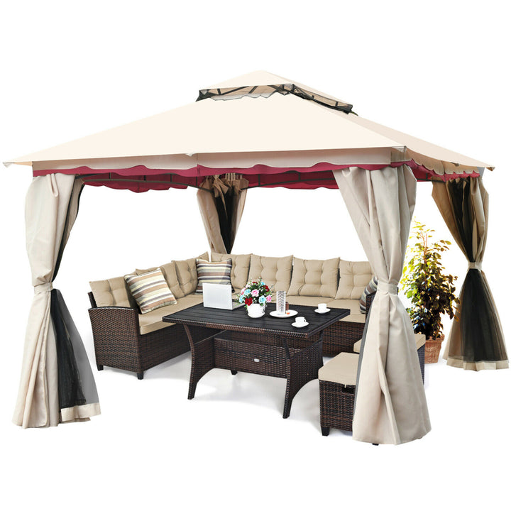 13x10Outdoor Canopy Gazebo Art Steel Frame Party Patio Canopy Gazebo W/Netting Image 5