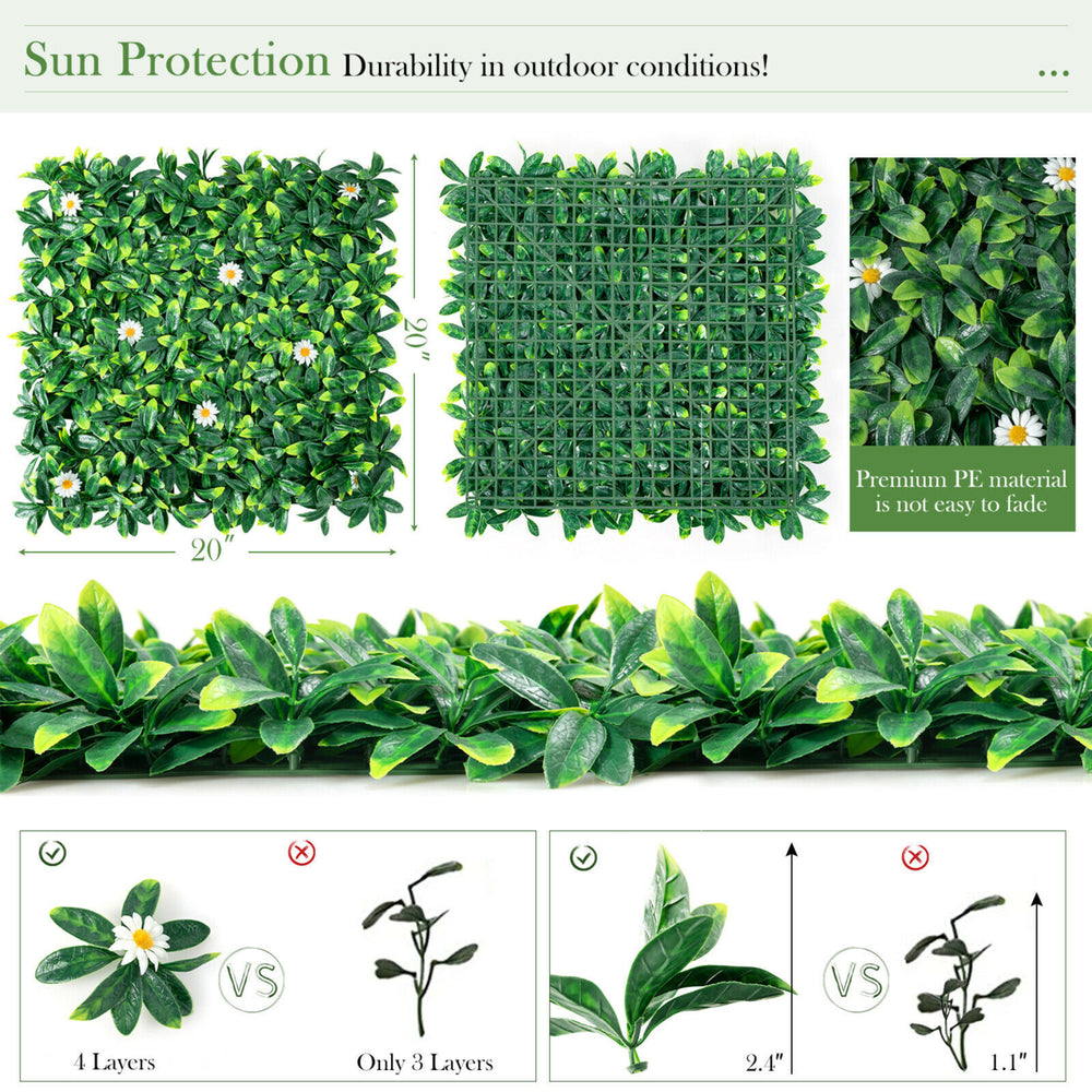 12PCS 20x20inch Artificial Daisy Hedge Plant Privacy Fence Hedge Panels Image 2