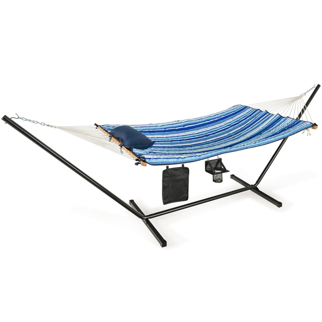 Swing Hammock Chair Set Hanging Bed w/ Heavy-Duty Steel Stand Cup Holder Image 6